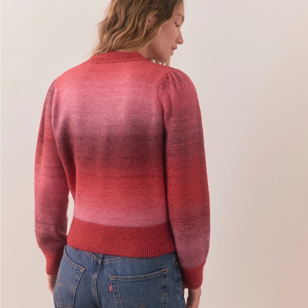 NEW❤️Marine Layer Women's Ayla Puff Sleeve Crewneck Sweater Red Pink Warm Ombre - Picture 6 of 9